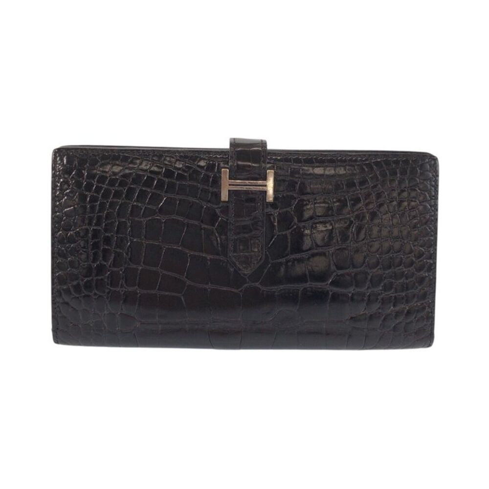 Hermes Bearn Soufflet Alligator Long Wallet